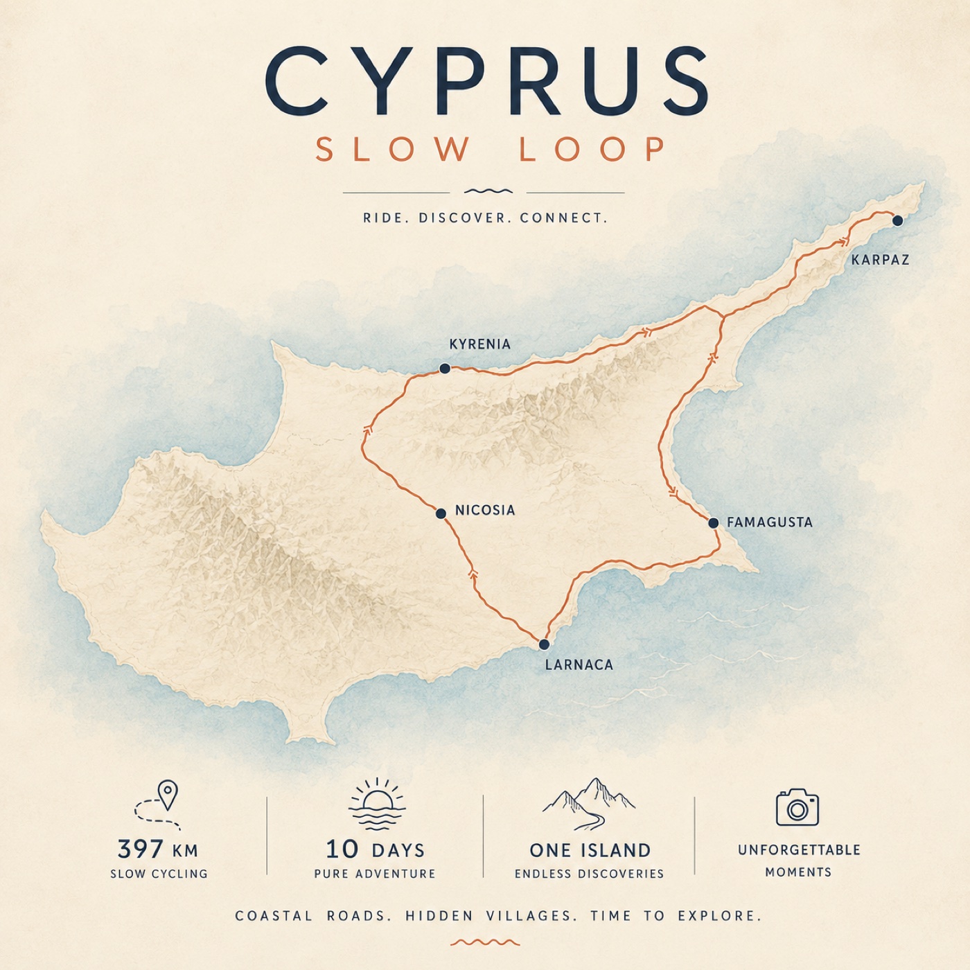 Mapa trasy Cyprus Slow Loop dookoła Cypru